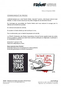Communiqué FRAdIF manifestation en soutien à Charlie Hebdo 9 janvier 2015
